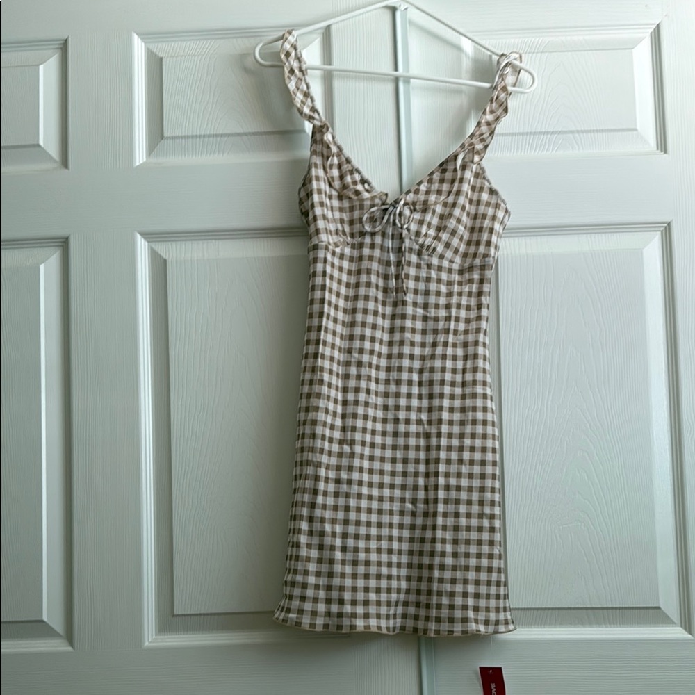 Checkered Brown Slip Dress